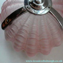 Load image into Gallery viewer, Vintage 1920s ART DECO Pressed Pink Glass Pendant Lamp Shade - in the form of a clam shell
