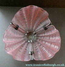 Load image into Gallery viewer, Vintage 1920s ART DECO Pressed Pink Glass Pendant Lamp Shade - in the form of a clam shell
