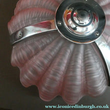 Load image into Gallery viewer, Vintage 1920s ART DECO Pressed Pink Glass Pendant Lamp Shade - in the form of a clam shell
