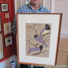 Load image into Gallery viewer, 1920s Art Deco Woodcut by Martin Erich Philipp. Three Pied Crows. Pencil Signed
