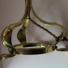 Load image into Gallery viewer, Antique ART NOUVEAU Brass Table Lamp with Cranberry Coloured Glass Frilly Shade - Antique Table Lamp
