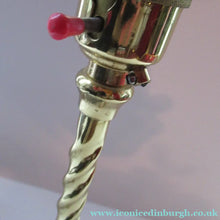 Load image into Gallery viewer, Antique ART NOUVEAU Brass Table Lamp with Cranberry Coloured Glass Frilly Shade - Antique Table Lamp
