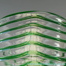Load image into Gallery viewer, RARE Art Nouvean Clear Glass Vase with Applied Emerald Green Trails (probably Stuart &amp; Sons). Height: 7 inches
