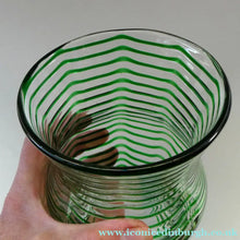 Load image into Gallery viewer, RARE Art Nouvean Clear Glass Vase with Applied Emerald Green Trails (probably Stuart &amp; Sons). Height: 7 inches
