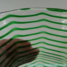 Load image into Gallery viewer, RARE Art Nouvean Clear Glass Vase with Applied Emerald Green Trails (probably Stuart &amp; Sons). Height: 7 inches
