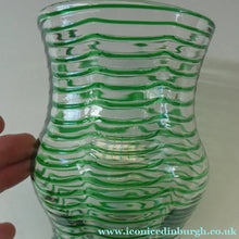 Load image into Gallery viewer, RARE Art Nouvean Clear Glass Vase with Applied Emerald Green Trails (probably Stuart &amp; Sons). Height: 7 inches
