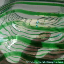 Load image into Gallery viewer, RARE Art Nouvean Clear Glass Vase with Applied Emerald Green Trails (probably Stuart &amp; Sons). Height: 7 inches
