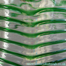 Load image into Gallery viewer, RARE Art Nouvean Clear Glass Vase with Applied Emerald Green Trails (probably Stuart &amp; Sons). Height: 7 inches
