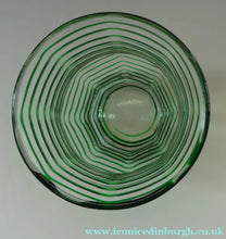 Load image into Gallery viewer, RARE Art Nouvean Clear Glass Vase with Applied Emerald Green Trails (probably Stuart &amp; Sons). Height: 7 inches
