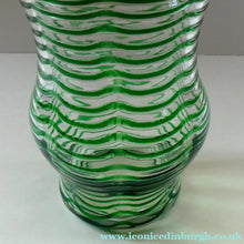 Load image into Gallery viewer, RARE Art Nouvean Clear Glass Vase with Applied Emerald Green Trails (probably Stuart &amp; Sons). Height: 7 inches
