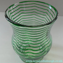 Load image into Gallery viewer, RARE Art Nouvean Clear Glass Vase with Applied Emerald Green Trails (probably Stuart &amp; Sons). Height: 7 inches
