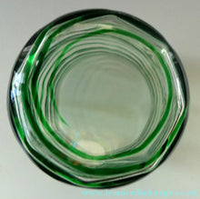 Load image into Gallery viewer, RARE Art Nouvean Clear Glass Vase with Applied Emerald Green Trails (probably Stuart &amp; Sons). Height: 7 inches
