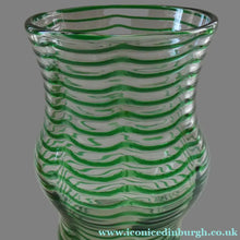 Load image into Gallery viewer, RARE Art Nouvean Clear Glass Vase with Applied Emerald Green Trails (probably Stuart &amp; Sons). Height: 7 inches
