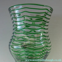 Load image into Gallery viewer, RARE Art Nouvean Clear Glass Vase with Applied Emerald Green Trails (probably Stuart &amp; Sons). Height: 7 inches

