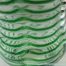 Load image into Gallery viewer, RARE Art Nouvean Clear Glass Vase with Applied Emerald Green Trails (probably Stuart &amp; Sons). Height: 7 inches
