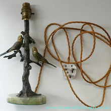 Load image into Gallery viewer, 1920s AUSTRIAN Bronze Table Lamp in the Form of a Tree with Cold Painted Budgerigars. Nice Green Onyx Base
