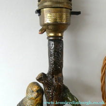 Load image into Gallery viewer, 1920s AUSTRIAN Bronze Table Lamp in the Form of a Tree with Cold Painted Budgerigars. Nice Green Onyx Base
