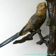Load image into Gallery viewer, 1920s AUSTRIAN Bronze Table Lamp in the Form of a Tree with Cold Painted Budgerigars. Nice Green Onyx Base
