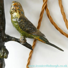 Load image into Gallery viewer, 1920s AUSTRIAN Bronze Table Lamp in the Form of a Tree with Cold Painted Budgerigars. Nice Green Onyx Base
