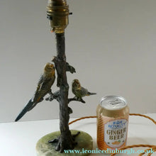 Load image into Gallery viewer, 1920s AUSTRIAN Bronze Table Lamp in the Form of a Tree with Cold Painted Budgerigars. Nice Green Onyx Base
