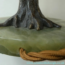 Load image into Gallery viewer, 1920s AUSTRIAN Bronze Table Lamp in the Form of a Tree with Cold Painted Budgerigars. Nice Green Onyx Base
