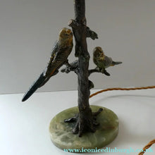 Load image into Gallery viewer, 1920s AUSTRIAN Bronze Table Lamp in the Form of a Tree with Cold Painted Budgerigars. Nice Green Onyx Base
