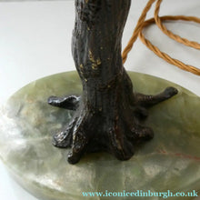 Load image into Gallery viewer, 1920s AUSTRIAN Bronze Table Lamp in the Form of a Tree with Cold Painted Budgerigars. Nice Green Onyx Base
