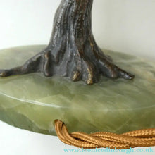 Load image into Gallery viewer, 1920s AUSTRIAN Bronze Table Lamp in the Form of a Tree with Cold Painted Budgerigars. Nice Green Onyx Base
