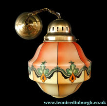Load image into Gallery viewer, Early 20th Century Continental ART NOUVEAU / JUGENDSTIL Glass Hanging Light with Brass Fittings
