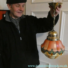 Load image into Gallery viewer, Early 20th Century Continental ART NOUVEAU / JUGENDSTIL Glass Hanging Light with Brass Fittings
