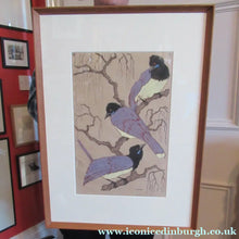 Load image into Gallery viewer, 1920s Art Deco Woodcut by Martin Erich Philipp. Three Pied Crows. Pencil Signed
