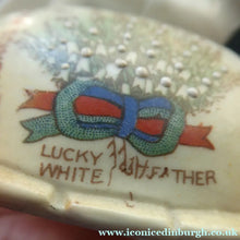 Load image into Gallery viewer, 1920s GERMAN Souvenir. Bathing Belle Riding on the Back of a Turtle. Lucky White Heather Ware Figurine EDINBURGH Location
