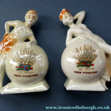 Load image into Gallery viewer, 1920s GERMAN Souvenirs. PAIR of Bathing Belles Lucky White Heather Ware Figurines EDINBURGH Location
