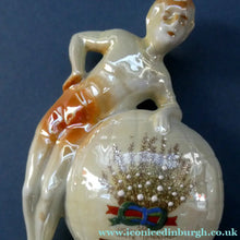 Load image into Gallery viewer, 1920s GERMAN Souvenirs. PAIR of Bathing Belles Lucky White Heather Ware Figurines EDINBURGH Location
