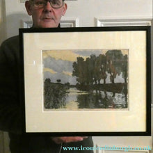 Load image into Gallery viewer, 1920s German Woodcut. Poplar Trees on a Riverbank by L.E.M. GERHARDT. Signed in Pencil
