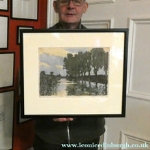 Load image into Gallery viewer, 1920s German Woodcut. Poplar Trees on a Riverbank by L.E.M. GERHARDT. Signed in Pencil
