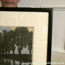 Load image into Gallery viewer, 1920s German Woodcut. Poplar Trees on a Riverbank by L.E.M. GERHARDT. Signed in Pencil
