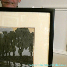 Load image into Gallery viewer, 1920s German Woodcut. Poplar Trees on a Riverbank by L.E.M. GERHARDT. Signed in Pencil
