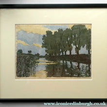 Load image into Gallery viewer, 1920s German Woodcut. Poplar Trees on a Riverbank by L.E.M. GERHARDT. Signed in Pencil
