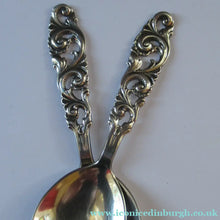 Load image into Gallery viewer, Pair of Brodrene Mylius Tele Pattern Art Nouvean Silver Spoons
