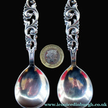Load image into Gallery viewer, Pair of Brodrene Mylius Tele Pattern Art Nouvean Silver Spoons
