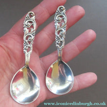 Load image into Gallery viewer, Pair of Brodrene Mylius Tele Pattern Art Nouvean Silver Spoons
