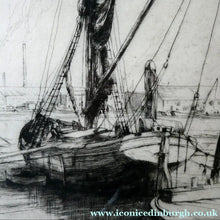 Load image into Gallery viewer, 1920s Original Pencil Signed Limited Edition Etching "Thames Barges" by Aileen Mary Elliott
