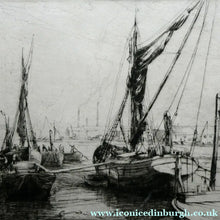 Load image into Gallery viewer, 1920s Original Pencil Signed Limited Edition Etching "Thames Barges" by Aileen Mary Elliott
