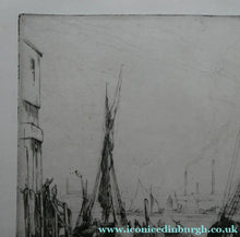 Load image into Gallery viewer, 1920s Original Pencil Signed Limited Edition Etching "Thames Barges" by Aileen Mary Elliott
