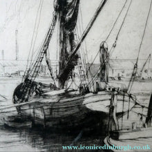 Load image into Gallery viewer, 1920s Original Pencil Signed Limited Edition Etching "Thames Barges" by Aileen Mary Elliott
