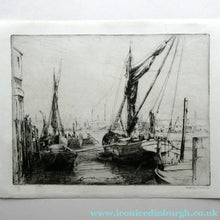 Load image into Gallery viewer, 1920s Original Pencil Signed Limited Edition Etching "Thames Barges" by Aileen Mary Elliott
