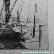 Load image into Gallery viewer, 1920s Original Pencil Signed Limited Edition Etching "Thames Barges" by Aileen Mary Elliott
