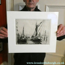 Load image into Gallery viewer, 1920s Original Pencil Signed Limited Edition Etching "Thames Barges" by Aileen Mary Elliott
