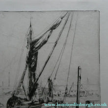 Load image into Gallery viewer, 1920s Original Pencil Signed Limited Edition Etching "Thames Barges" by Aileen Mary Elliott
